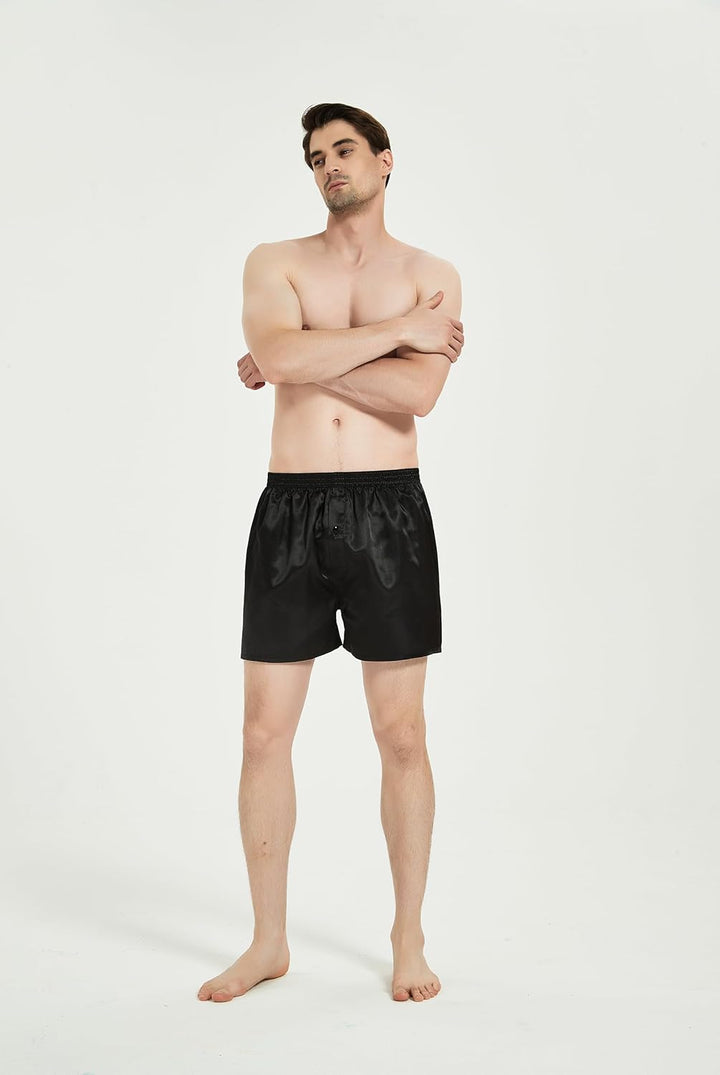 JupiterSecret Herren Satin Boxershorts Pack Unterwäsche, Silk Feeling Schlafshorts mit elastischem B