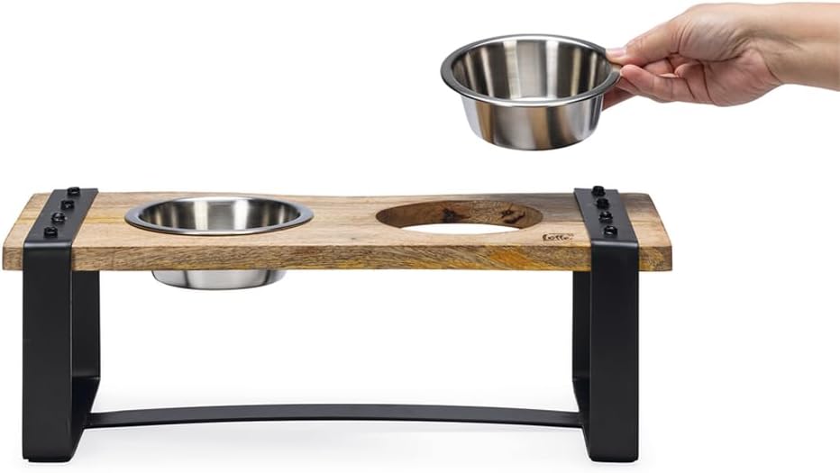 Beeztees K&Bz Hundeteller aus Holz, 44 x 19 x 15 cm, 2 x 350 ml, Braun, 2000 g 44 x 19 x 15 cm(1er P