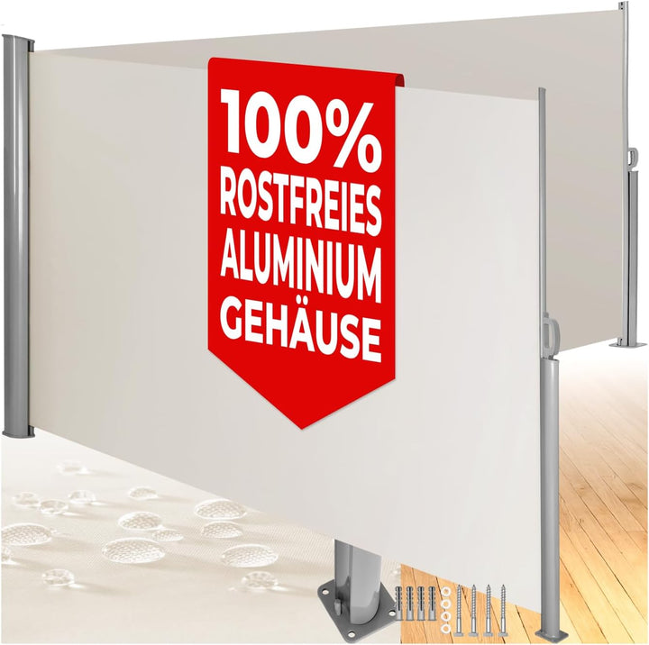 tectake Aluminium Doppel- Seitenmarkise Sonnenschutz Sichtschutz Gehäuse und Standpfosten - Diverse