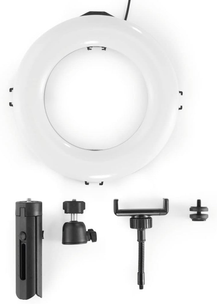 Hama LED Ringlicht mit Stativ Handy (8“ Ringleuchte, 21 cm Durchmesser, Tisch Stativ für die Kamera,