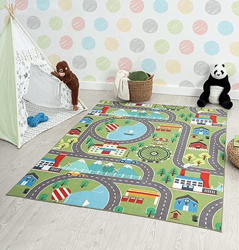 the carpet Happy Life – Kinderteppich Spielteppich Strassen- und Stadtmotiv mit Auto, rutschfest & p