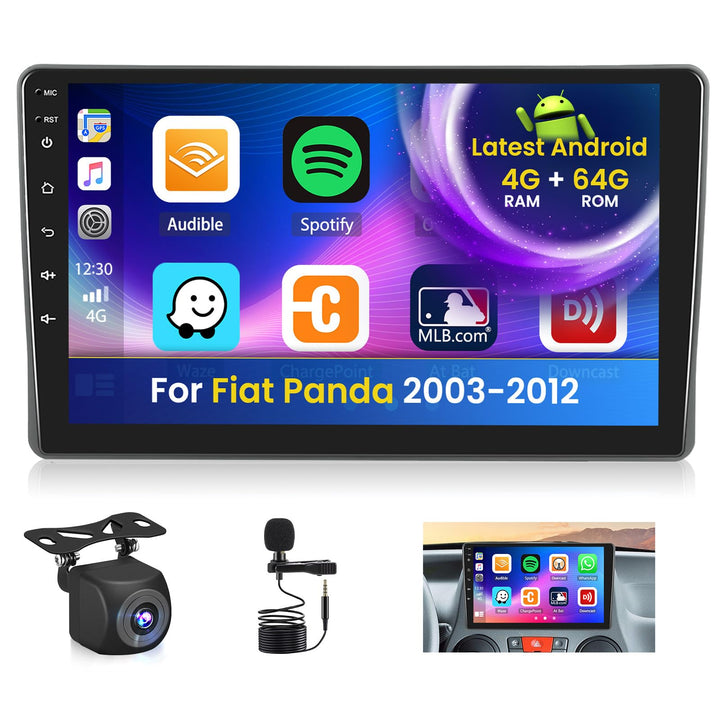 Android 15 Autoradio für FIAT Panda 2003-2012 4+64G mit Wireless CarPlay Android Auto, 9 Zoll Bildsc