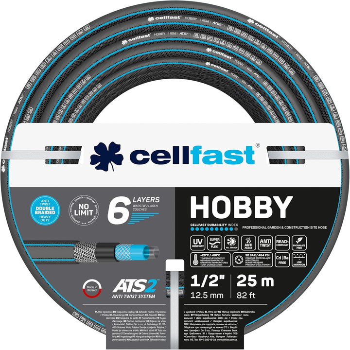 Cellfast Gartenschlauch Hobby, Formstabiler, Flexibel 6-lagiger Schlauch aus hochwertigem Doppelgefl