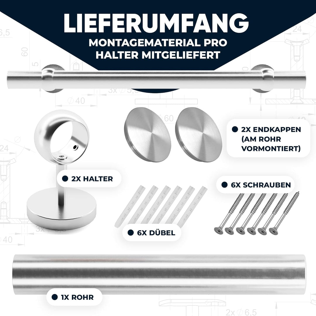 Handlauf Edelstahl Aussen Innen Wandhandlauf Brüstung Geländer, 4 verschiedene Varianten… (Brüstung