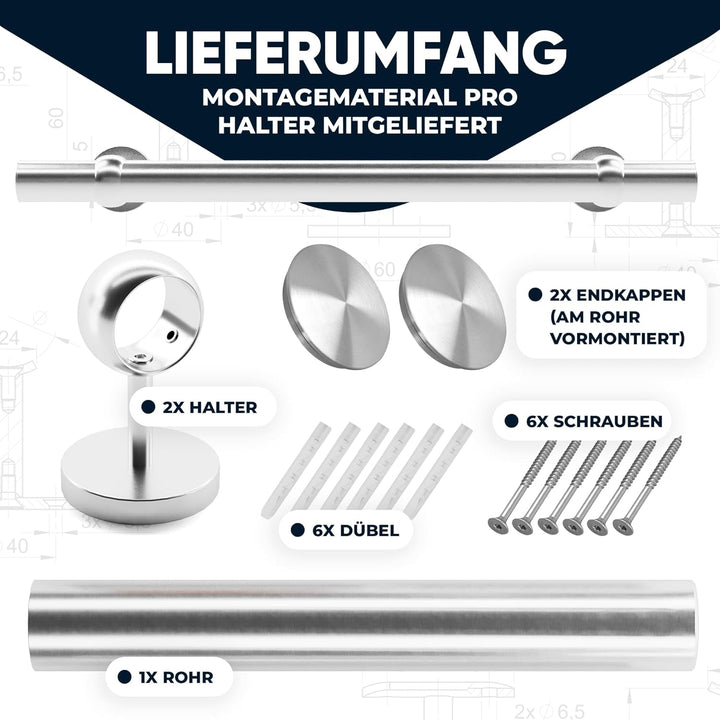 Handlauf Edelstahl Aussen Innen Wandhandlauf Brüstung Geländer, 4 verschiedene Varianten… (Brüstung