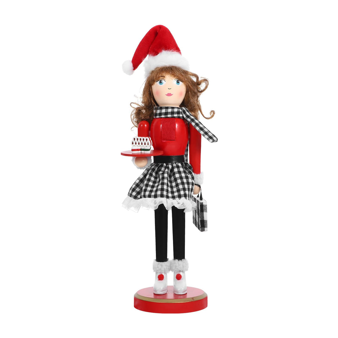Ciieeo Weihnachtsfrau-Nussknacker Roter Back-Nussknacker Hölzerne -Ornamente Traditionelle -Puppen F