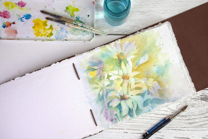 Wanderings Leder Aquarell Sammelalbum Journal - 25 x 32 cm - Grosses echtes Lederalbum mit handgefer
