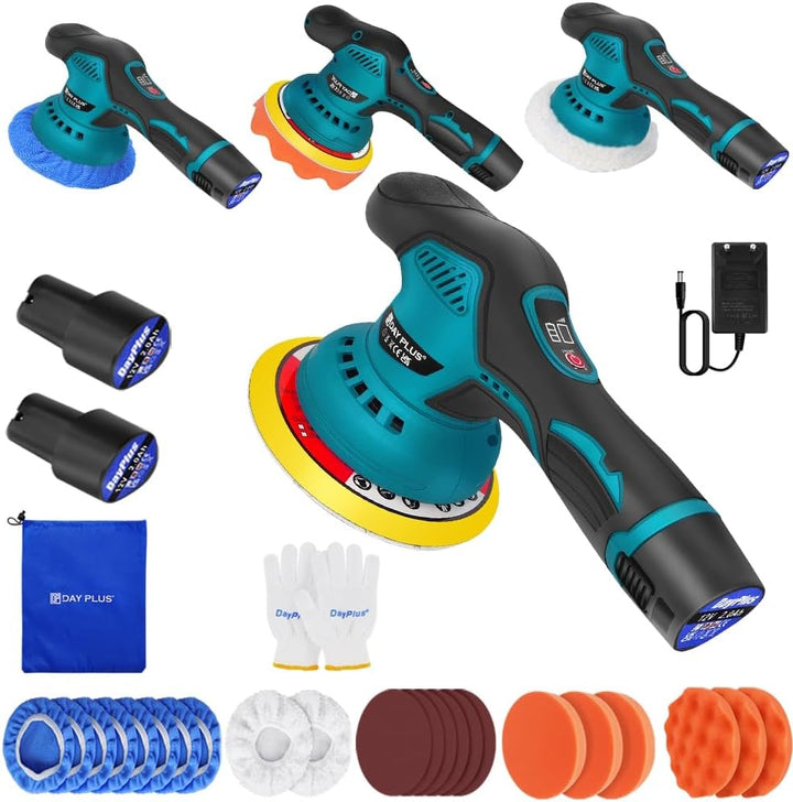 Akku Poliermaschine Set, Exzenter Poliermaschine mit 2 Batterien, Auto Poliermaschine Set 22pcs, Kab