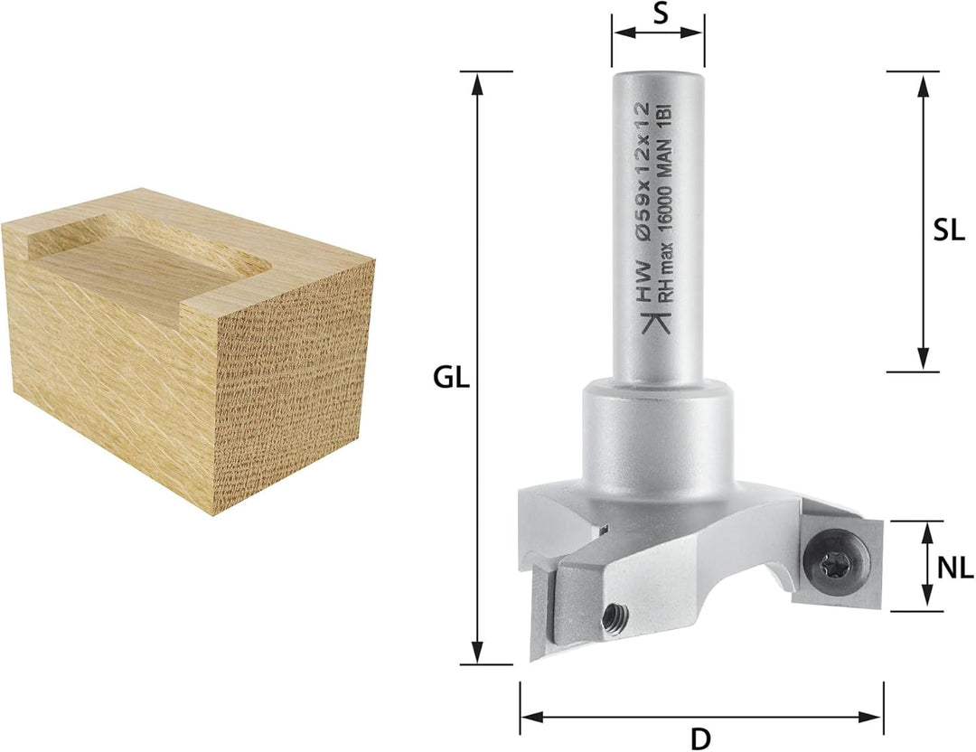 ENT 20459 Wendeplatten Planfräser Schaft (S) 12 mm, Durchmesser (D) 59 mm, NL 12 mm, dreischneidig,