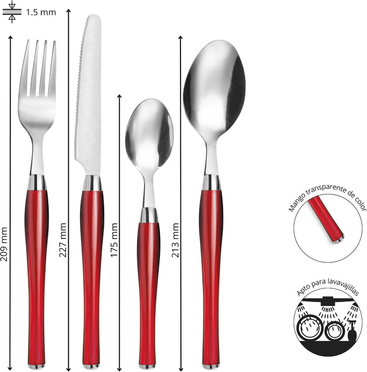 Amefa Besteck PURITY, Tafelbesteck mit farbigen Kunststoffgriffen, für 6 Personen, rot, 24-teilig, R