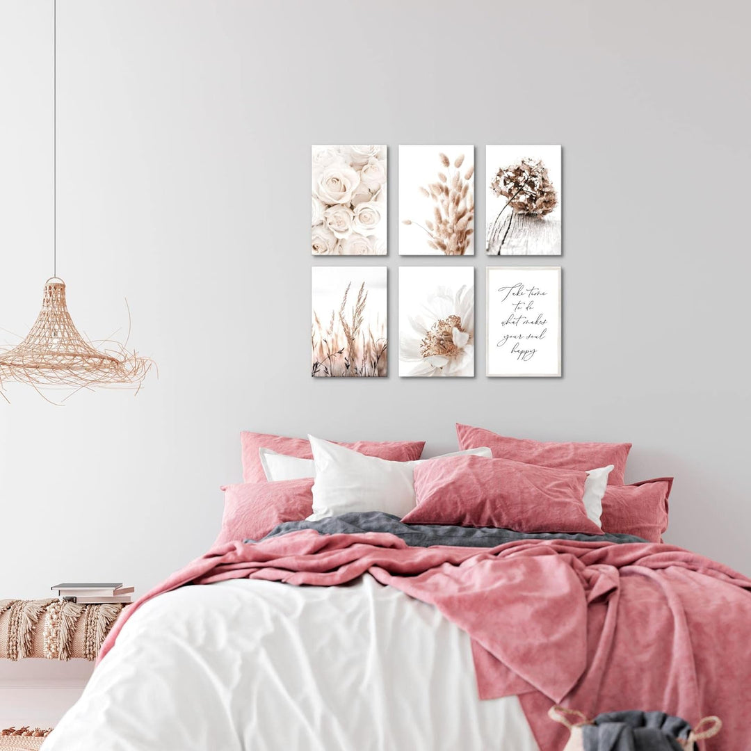Novart Wandbilder Set - KOMPLETT AUFHÄNGFERTIG - - Moderne Bilder Boho Blumen Wohnzimmer Schlafzimme