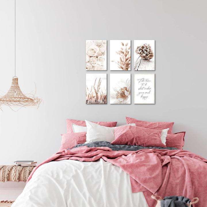 Novart Wandbilder Set - KOMPLETT AUFHÄNGFERTIG - - Moderne Bilder Boho Blumen Wohnzimmer Schlafzimme