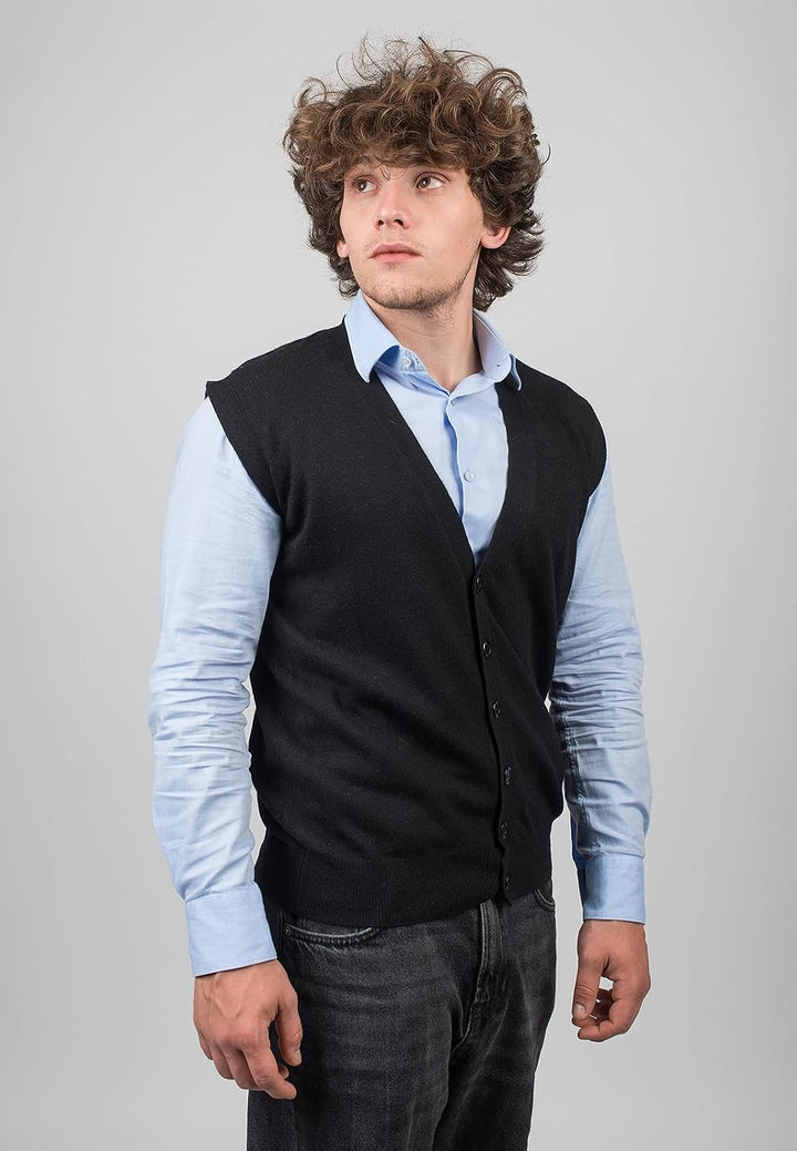 Dalle Piane Cashmere - Weste mit Knöpfen aus Kaschmirmischung, Made in Italy - Herren XL Schwarz, XL