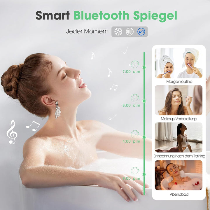 S'bagno Runder-Badspiegel-mit-Beleuchtung-60cm, Badezimmerspiegel-mit-Beleuchtung-und-Bluetooth, Ent