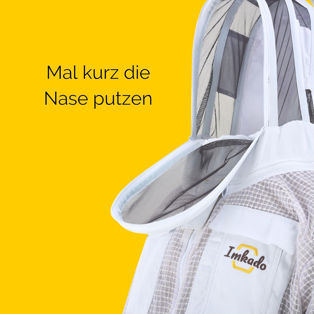 Imkado Atmungsaktiver Imkeranzug, Schutzbekleidung für Imker - Schutz vor Bienenstichen (L, Schleier