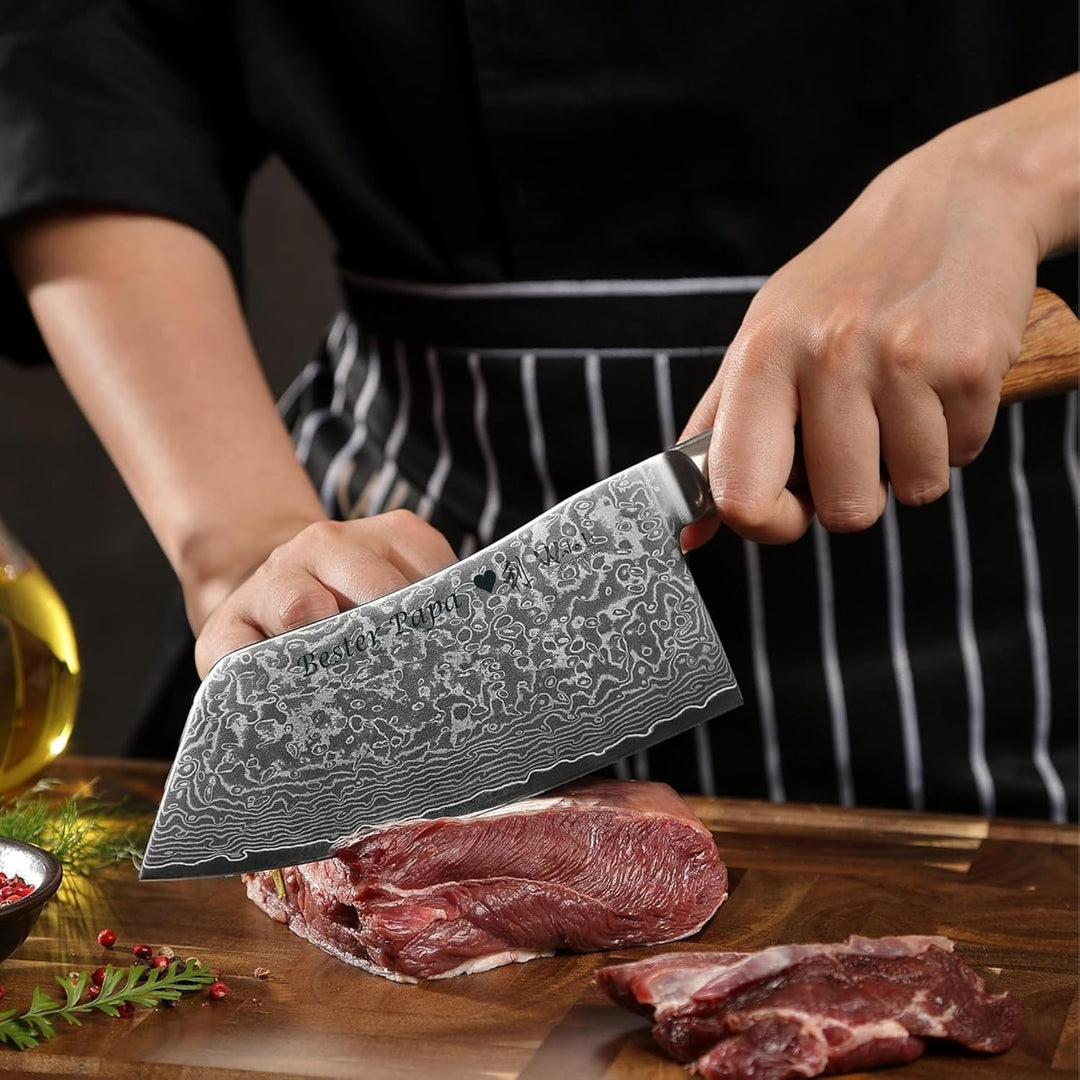 Wakoli EDIB Pro Damast Chinesisches Kochmesser Chai Dao mit Gravur – Personalisiertes Messer, 17cm K