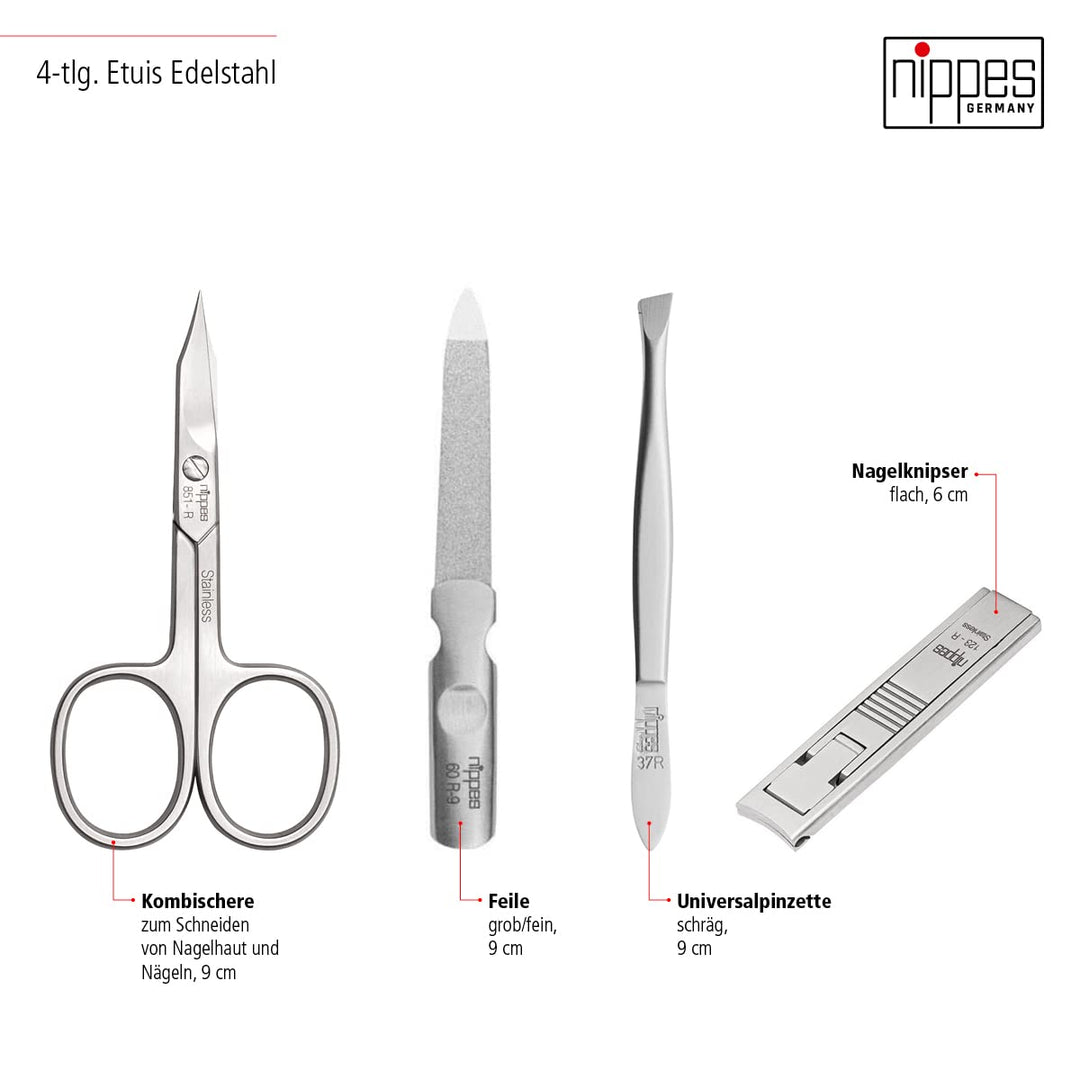 nippes Solingen, Premium Line Maniküre Set Locks Edelstahl nickel rostfrei Rindsleder Nageletui Nage
