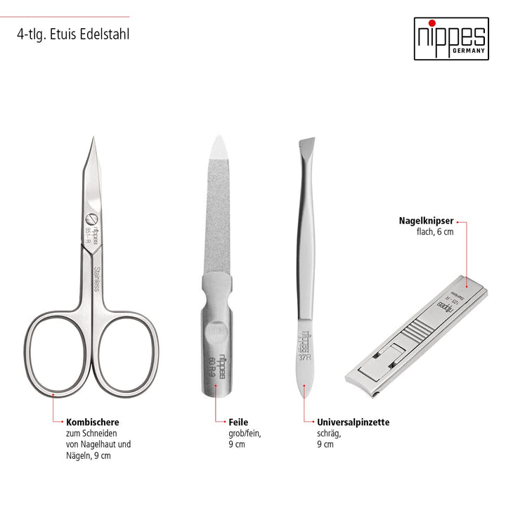 nippes Solingen, Premium Line Maniküre Set Locks Edelstahl nickel rostfrei Rindsleder Nageletui Nage