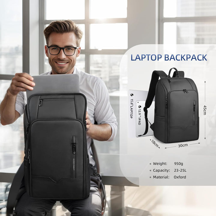 Business Rucksack Herren 15,6 Zoll Laptopfach | Wasserdichter Arbeitsrucksack mit USB-A &amp; USB-C Lade