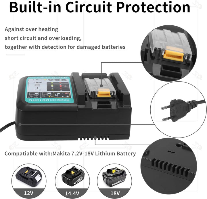 Ersatz DC18RA DC18RC Ladegerät 3A 14,4V~18V Schnellladegerät für Makita 14,4V~18V BL1860 BL1850 BL18