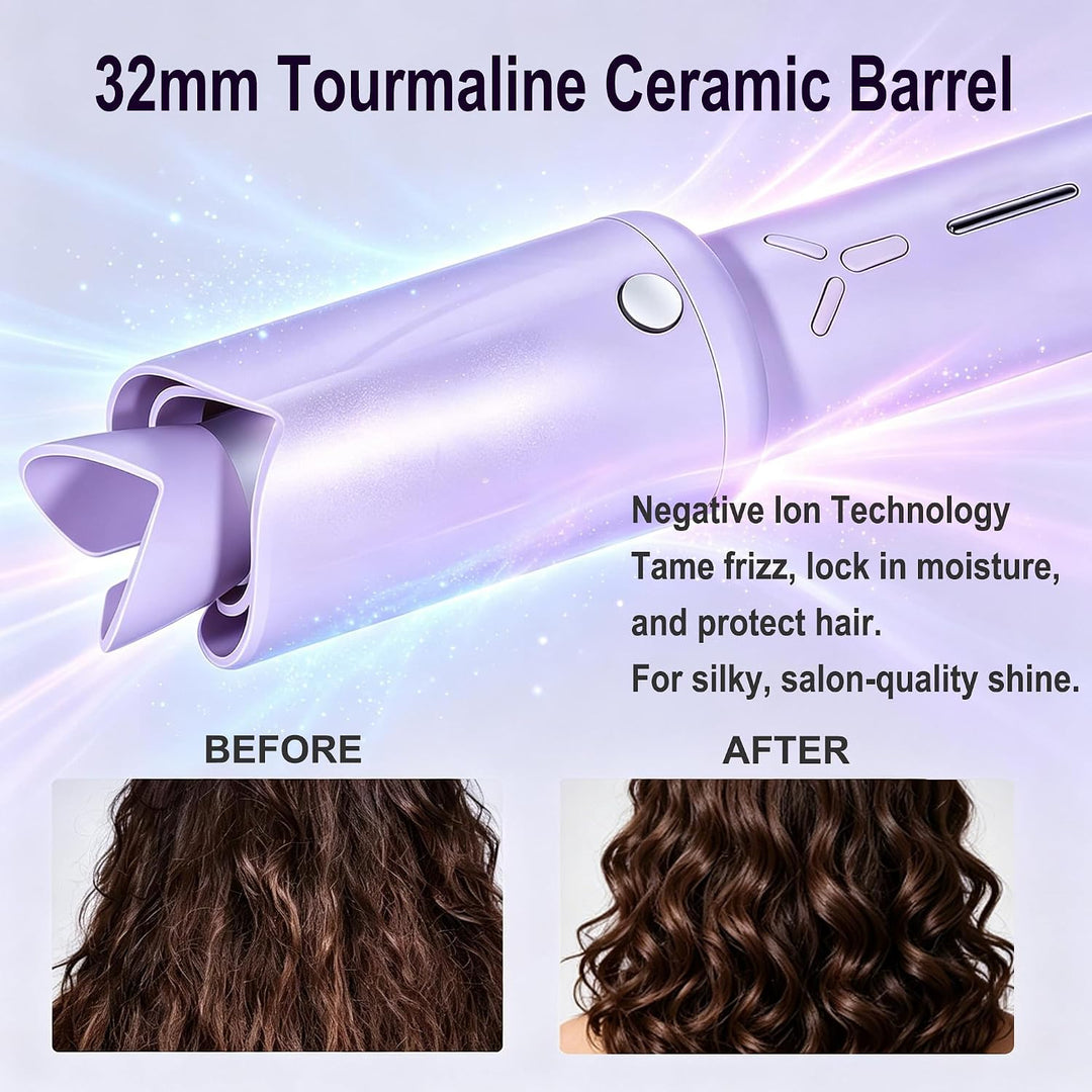 Automatischer Kabelloser Lockenstab – 8 Sek. Schnellcurl, 32mm Titan-Turmalin für Grosse Locken & Bo