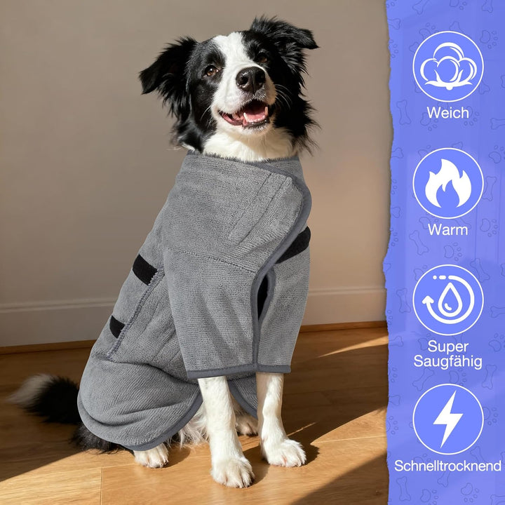 Hundebademantel Extra Saugfähig, Bademantel Hund Schnelltrocknend mit Klettverschluss Mikrofaser Hun