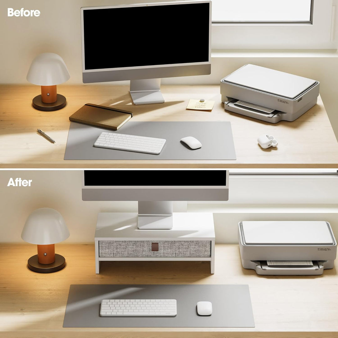 Fenge Monitorständer mit Schublade, 42,5 cm Monitorerhöhung, Desktop-Organizer für PC/Laptop/Drucker