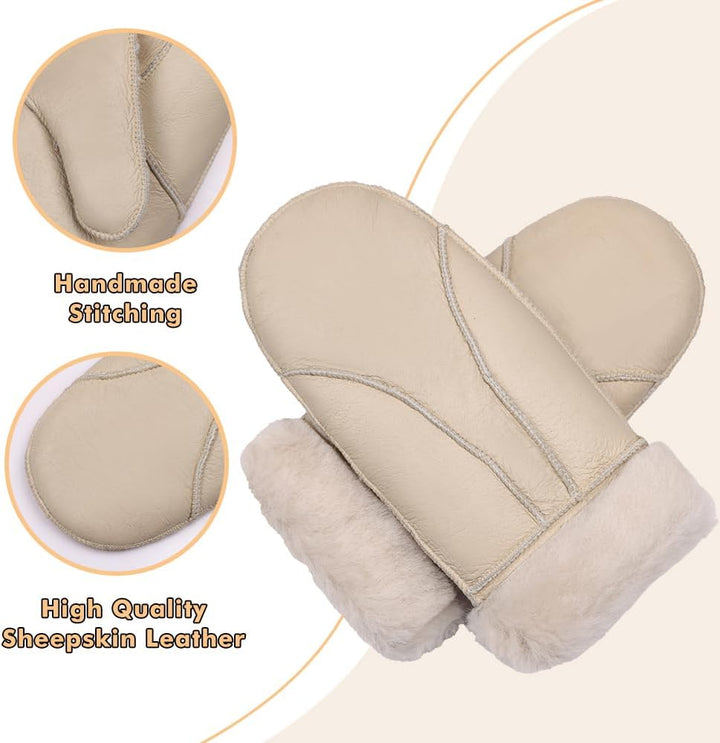 MGGMOKAY Damen Fäustlinge für Winter Damen Lammfell Shearling Fäustlinge Winter Lederhandschuh XL Be