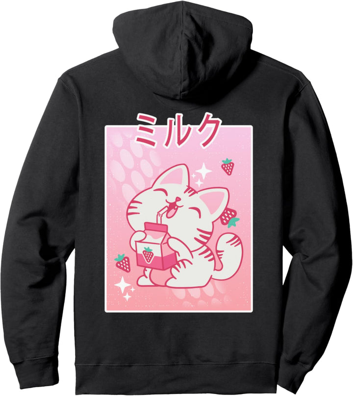Japanische Kawaii Katze Kätzchen Erdbeermilch Otaku Anime Pullover Hoodie