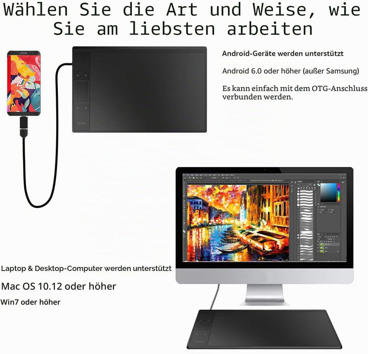 VEIKK A30 V2 Zeichentablett 10 x 6 Zoll Grafiktablett mit batterielosem Stift und 8192 professionell