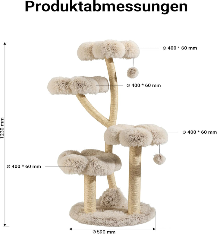 Fudajo Designer Kratzbaum 59 x 59 x 123 cm, Katzenkratzbaum mit Plüsch und Sisal, Kletterbaum für Ka