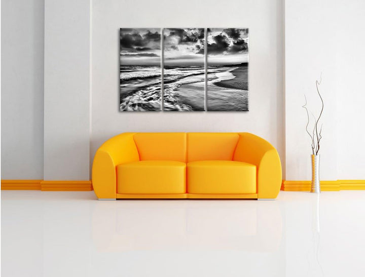 Pixxprint Meereshorizont Sonne hinter Wolken / 3-Teilig/Gesamtmass 120cm Leinwandbild bespannt auf H