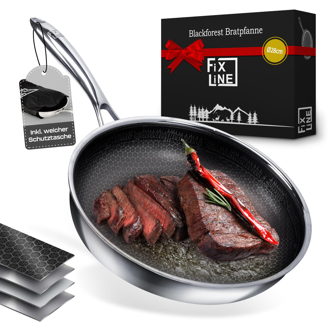 FIXLINE® Brat & Schmorpfanne 28cm Black Forest Design - kratzfeste Antihaftbeschichtung - hoher Rand