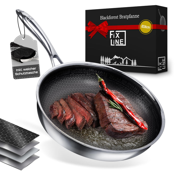 FIXLINE® Brat & Schmorpfanne 28cm Black Forest Design - kratzfeste Antihaftbeschichtung - hoher Rand