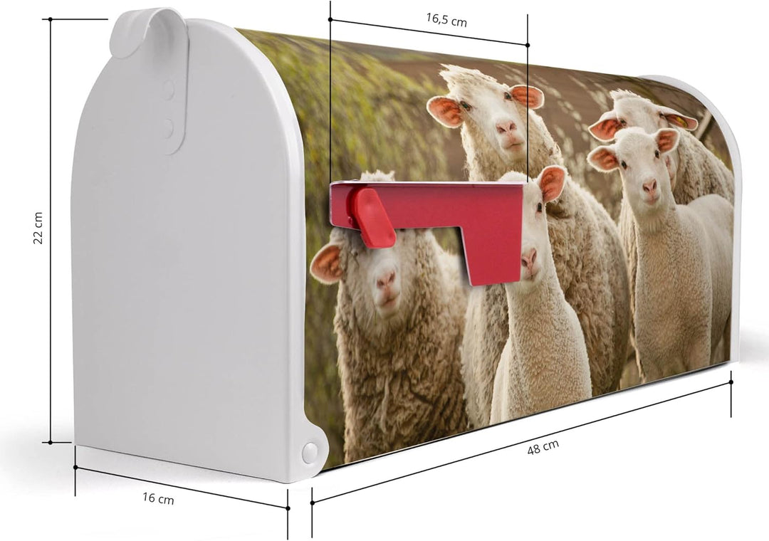 banjado® Amerikanischer Briefkasten - US Mailbox/Letterbox mit Motiv Schaffamilie 51x22x17cm - Postk