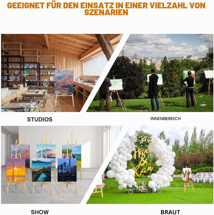 Staffelei Holz Gross 175 cm, A-Rahmen Holzstaffelei Einstellbare Höhe und Winkel, einfach zu montier