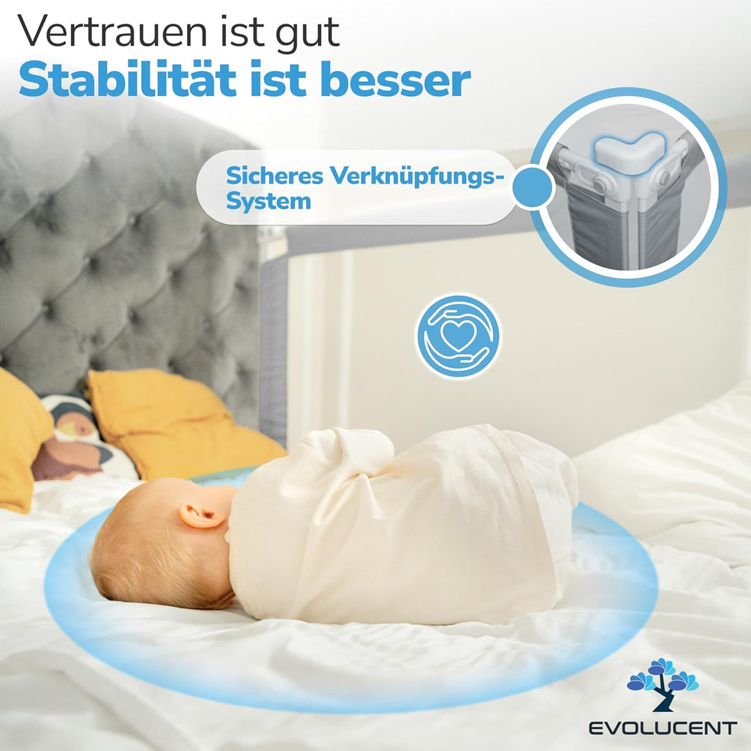 EVOLUCENT Bettgitter 140cm | Stabil ohne Verschrauben | Rausfallschutz für Boxspringbett, Kinderbett