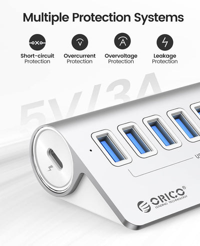 USB C Hub, ORICO USB C 3.2 GEN 1 Hub, 7-Port Aluminium USB Verteiler mit 1M USB C Kabel, 5Gbps, USB