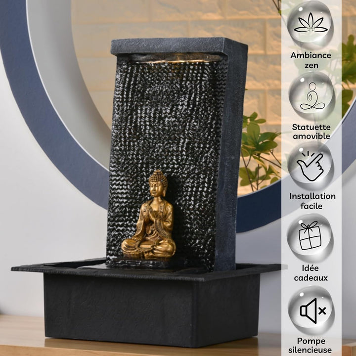 Zen Light Zen'Light Zenalität Wasserwand - Innenbrunnen mit gelbem LED -Spot - grosser Tischbrunnen