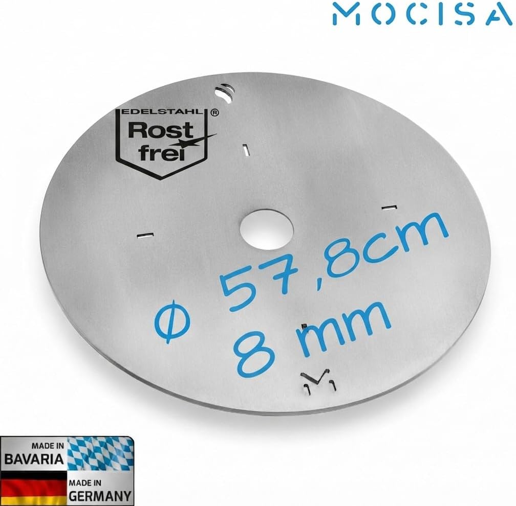Edelstahl Grillplatte Feuerplatte für Feuerschale Fassgrill Kugelgrill | Ø57,8 cm Edelstahl Stärke 8