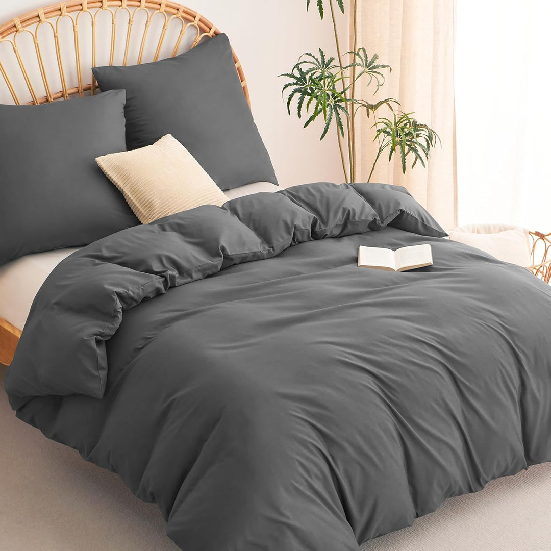 WAVVE Bettwäsche 220x240 3 teilig Anthrazit - Bettbezug 220 x 240 Set mit Kissenbezüge 80x80 cm, Bet