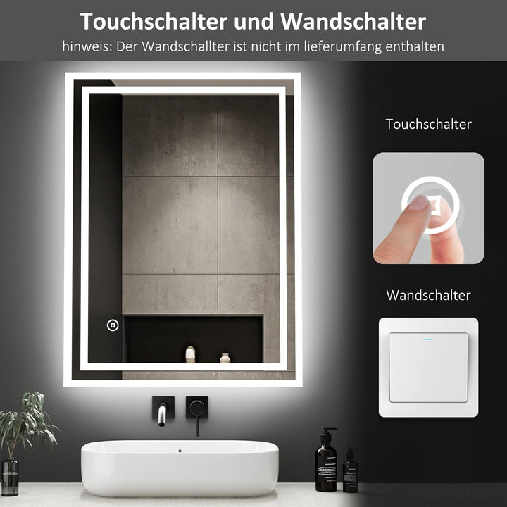 Boromal LED Badspiegel mit Beleuchtung 50x70cm Badezimmerspiegel 3 Lichtfarbe Dimmbar 3000-6500K 241