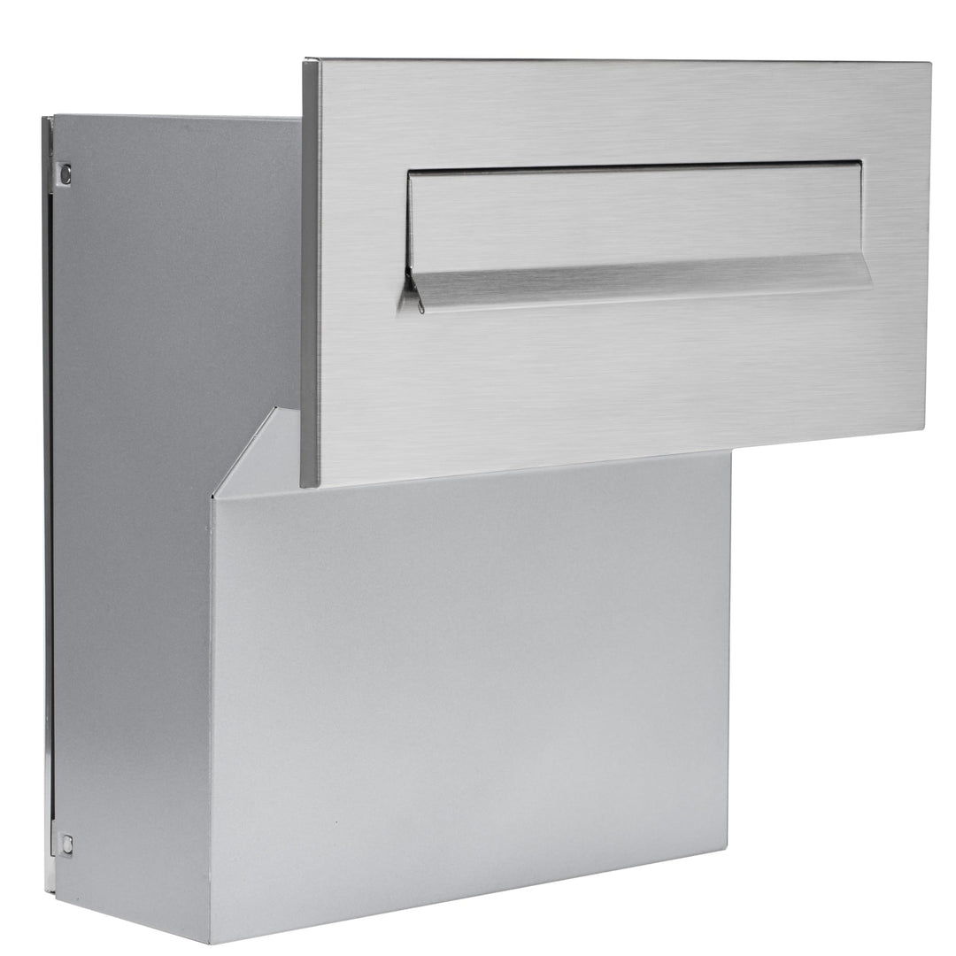 Mauerdurchwurf Briefkasten Edelstahl/Silber NEU Vorderteil + Hintertür V2A gebürstet 190-260 [mm] 3