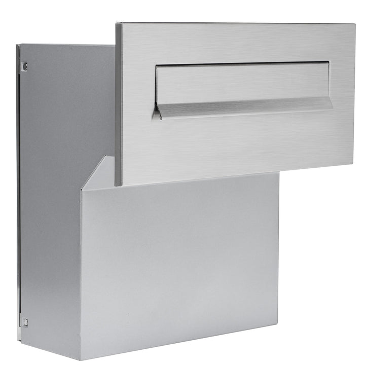 Mauerdurchwurf Briefkasten Edelstahl/Silber NEU Vorderteil + Hintertür V2A gebürstet 190-260 [mm] 3