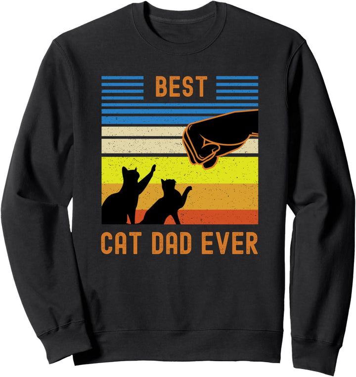 Funny Best Cat Dad Ever Vintage Retro Cat Fist Bump Sweatshirt