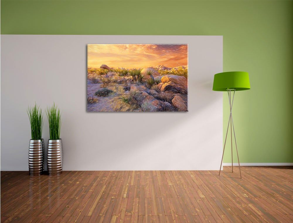 Pixxprint Joshua Wüste im Sonnenuntergang Kunst Buntstift Effekt, Format: 100x70 auf Leinwand, XXL r