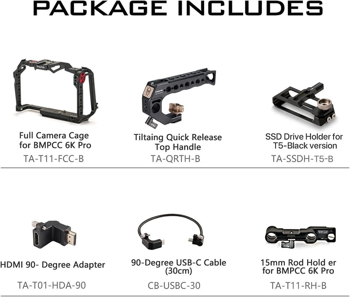 Tilta Camera Cage Basic Kit für BMPCC 6K Pro mit Schnellwechselgriff, HDMI 90-Grad-Adapter TA-T11-B-