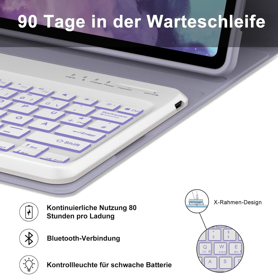 Tastatur Hülle für Honor Magic Pad 2 Tablet 12.3 Zoll, 7 Farben Beleuchtung, Deutscher QWERTZ Tastat