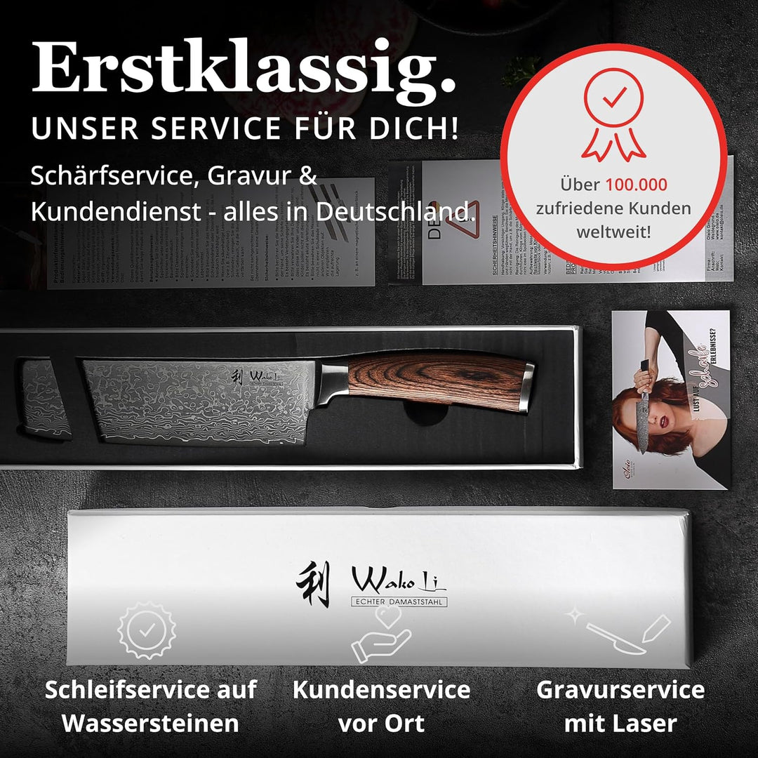 Wakoli EDIB Sakura Nakiri Messer mit 18 cm Klinge aus 67 Lagen Damaststahl mit VG10 Kern, Pakkaholzg