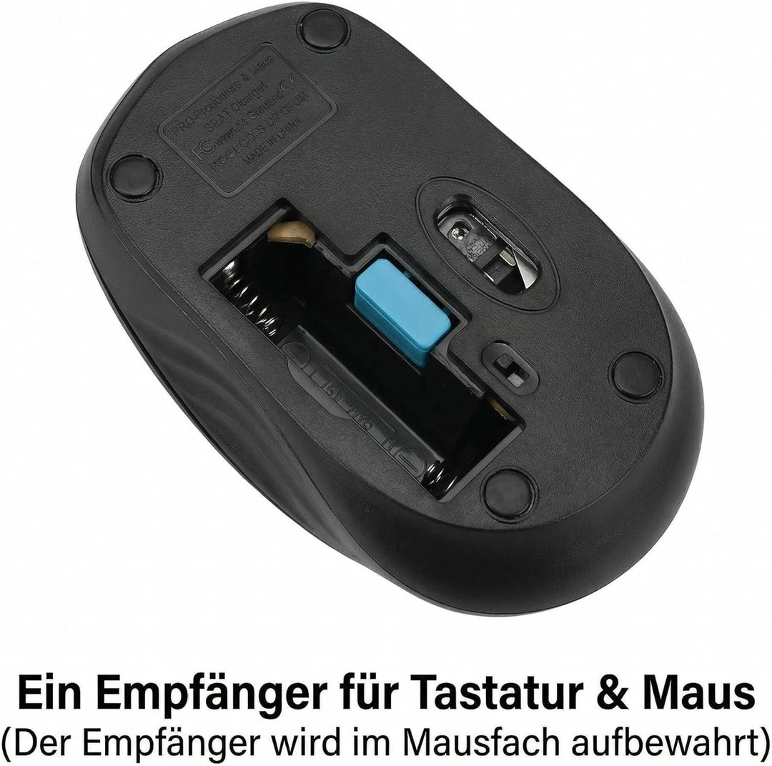 Rii Mini Tastatur Maus Set Kabellos, QWERTZ Deutsches Layout, 2,4GHz Empfänger, Superflaches Design